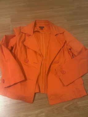Nautica Women's Vibrant Orange Double-Breasted Trench Jacket